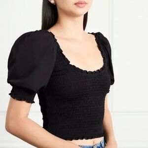 Hill House NWT Aiko Top Size Medium Black Cotton Poplin